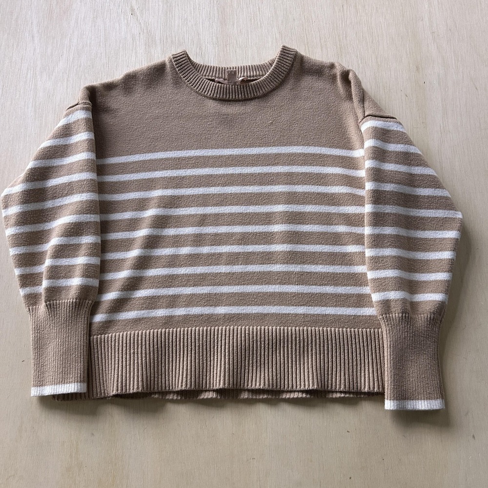 Philosophy Republic Clothing Sweater Womens XL Beige Striped Crew Knit Pullover